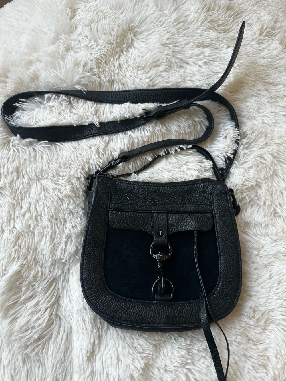 Rebecca Minkoff Black Pebbled Leather Crossbody Saddle Bag